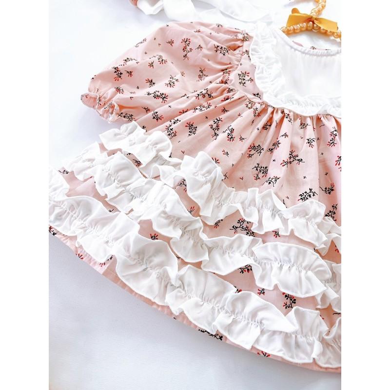 Váy Lolita Hoa Nhí Bé Gái 3-12kg Chất Thô Lụa Hoa Mềm
