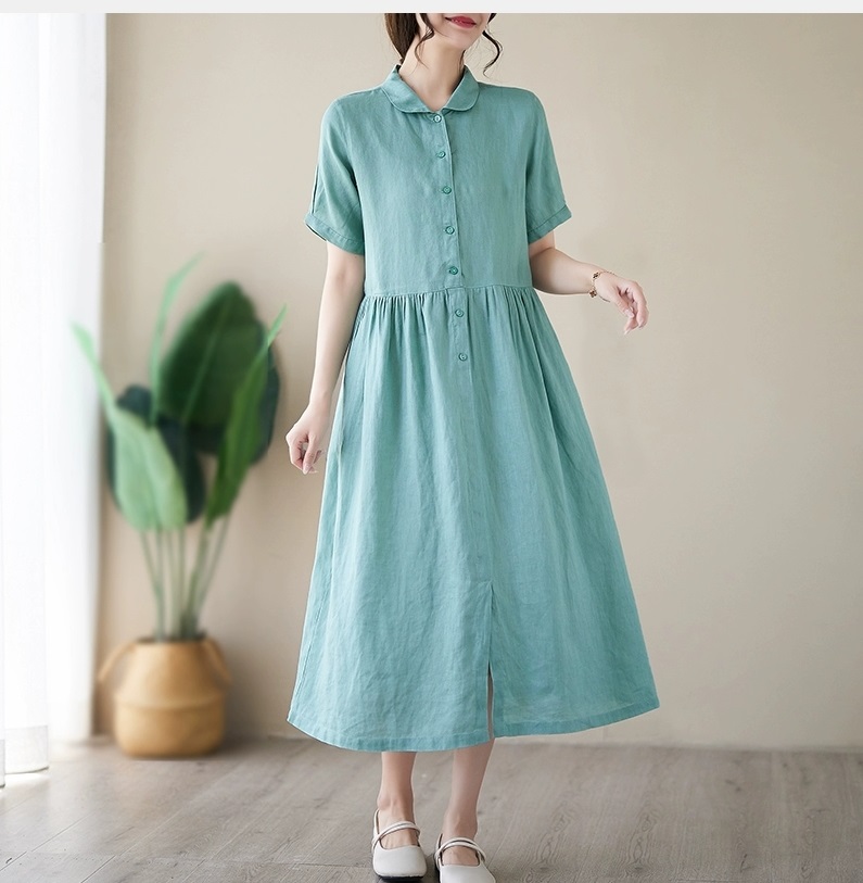 Đầm linen nữ dáng babydoll siêu xinh có kết hợp dây rút eo và tay bồng, mẫu mới nhất Da216