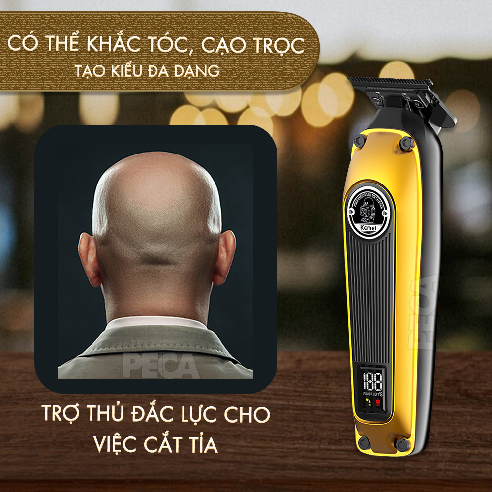 Tông đơ chấn viền chuyên nghiệp Kemei KM-1855 lưỡi mạ carbon DLC cao cấp, động cơ không chổi than, công suất mạnh 8W không nóng hoạt động hiệu quả - Hàng chính hãng