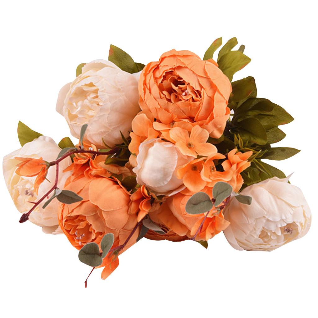 Artificial Peony Silk Flower Bouquet Wedding Home Decoration Orange