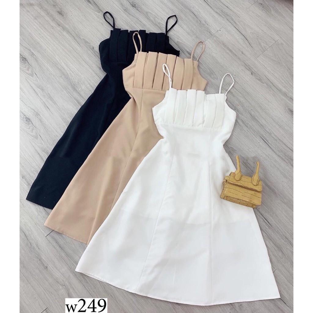 Váy Đầm Nữ 2 Dây Xếp Ly Ngực Thời Trang Nữ KEMPK