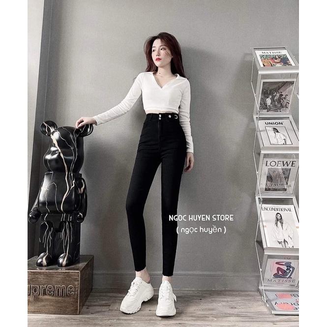 Quần jean ôm cạp siêu cao jean mềm co dãn QC l1