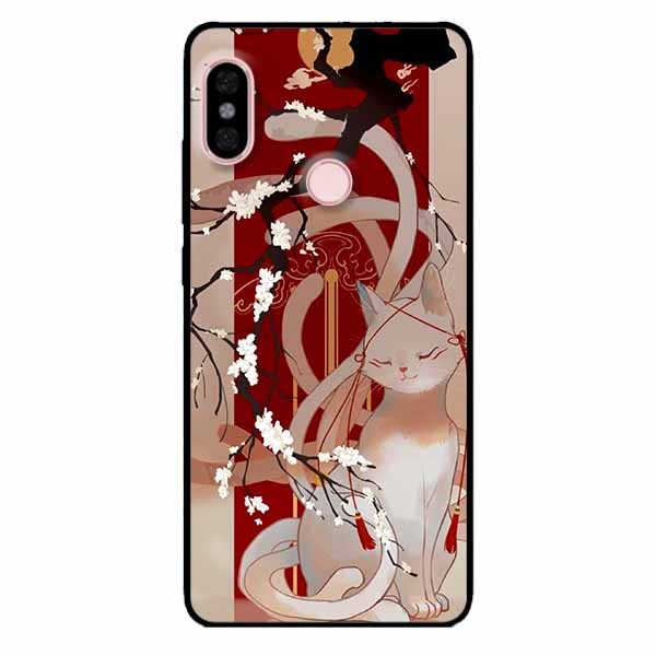 Ốp lưng in cho Xiaomi Redmi Note 6 Pro Mẫu Mèo Cành Hoa Đào