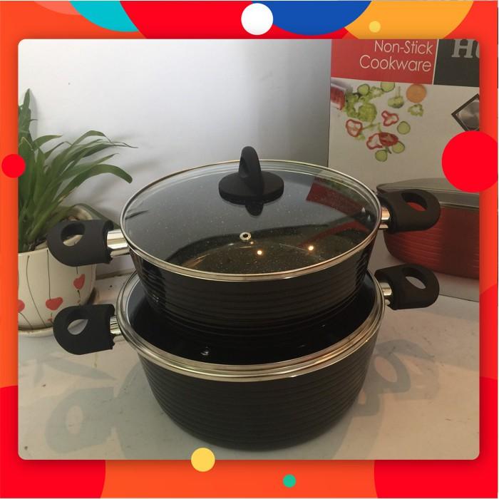 Nồi chống dính màu đen nắp kiếng, sử dụng như nồi chiên có đủ size được thiết kế từ Đức.