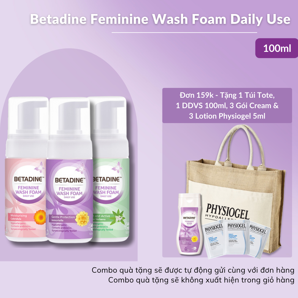 Combo 3 chai bọt vệ sinh phụ nữ Betadine Feminine Wash Foam Daily Use làm sạch dịu nhẹ, duy trì độ cân bằng pH