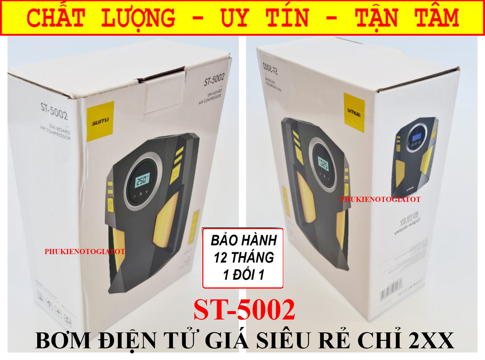 Bơm Lốp ô tô, xe hơi SUITU ST-5002 giá rẻ, điện tử tự ngắt, BH 1 năm