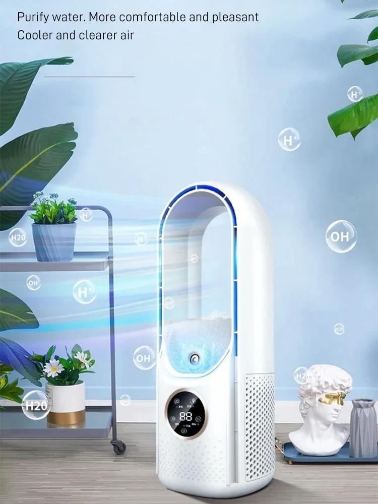 Quạt không cánh để bàn, phun sương tạo ẩm, hẹn giờ 6 tốc độ Humidifier Purifier LED Display