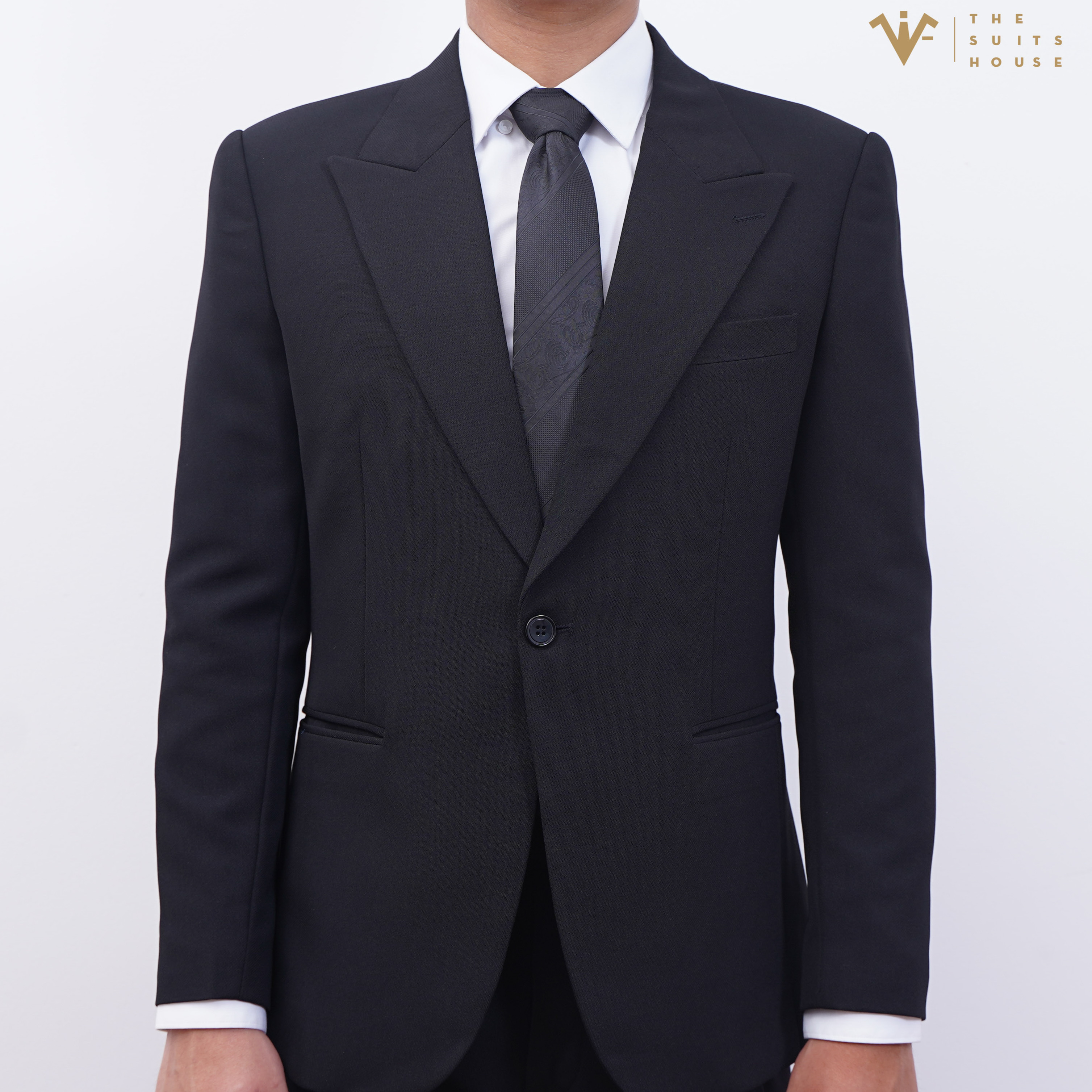 Vest nam đen một khuy The Suits House áo suits blazer quần âu crop gấu, form ôm, satorial, vải WOOL- VSAB002