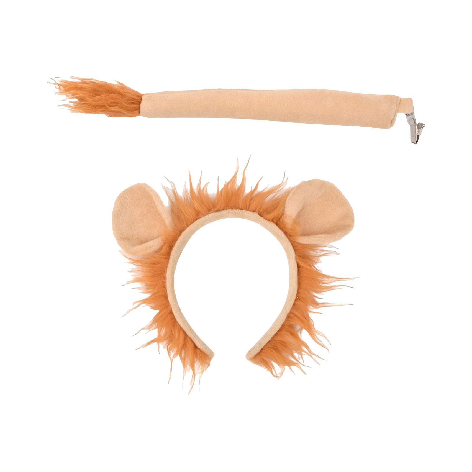 Animal Lion Costume Ears and Tail Set Cosplay Fancy Dress Jungle for Party Children