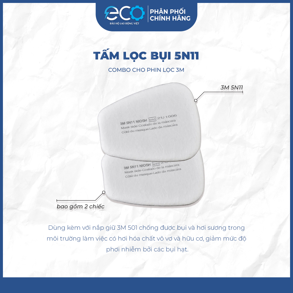 Phin Lọc 3M 6001, 6003, 6006 kết hợp tấm lọc bụi 5N11 cùng nắp giữ 501 lọc hơi hữu cơ xăng dầu phun sơn, chống độc
