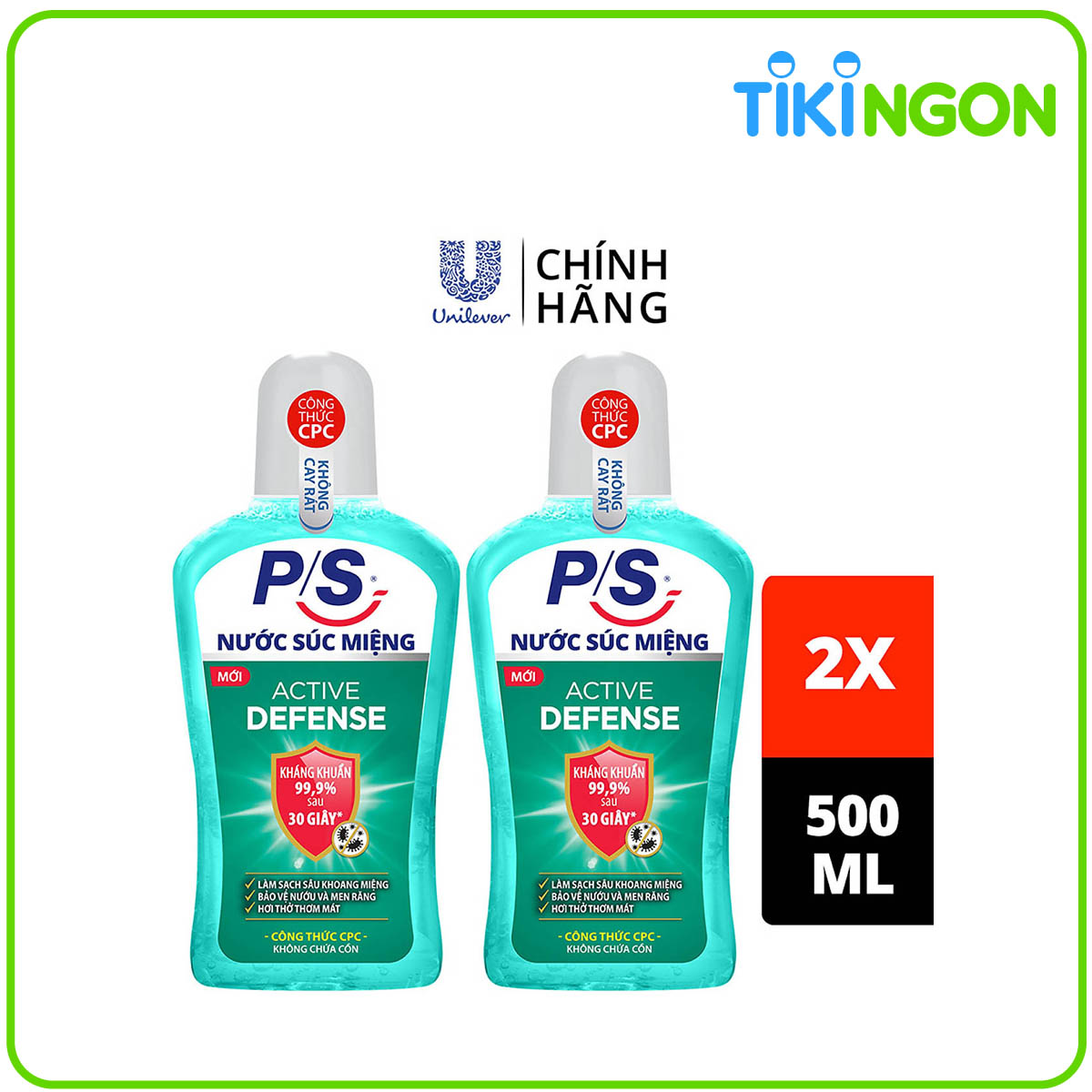 Bộ 2 Nước súc miệng P/S Active Defense Chuyên gia kháng khuẩn 500ml giúp kháng khuẩn 99.9% chỉ sau 30 giây