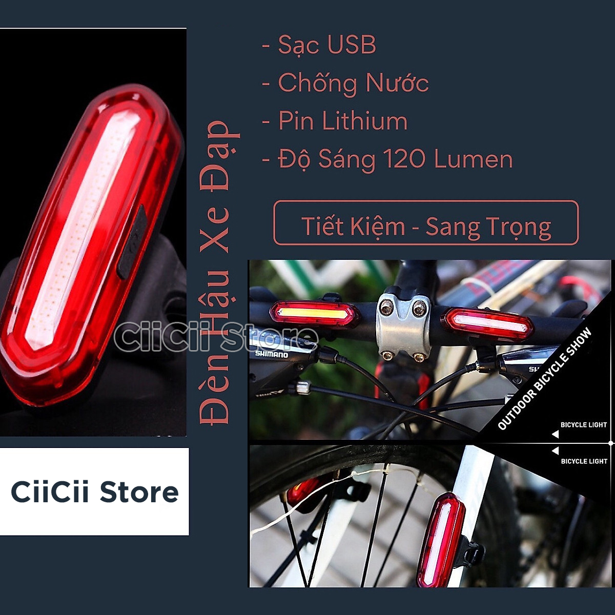 Đèn LED Cảnh Báo Gắn Xe Đạp Thể Thao, Chống Nước , Pin Lithium, Hàng Nhập Khẩu