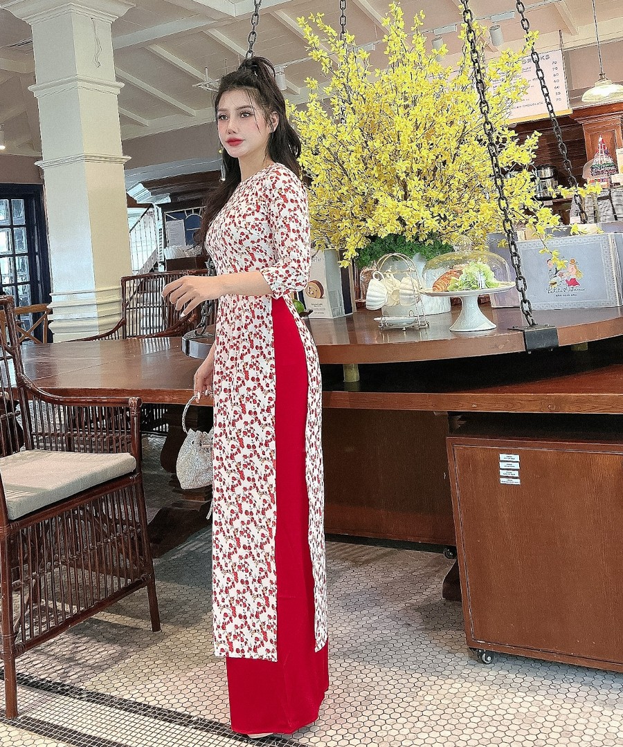 Áo Dài hoa nhí dịu dàng thanh lịch AD04- Lady Fashion