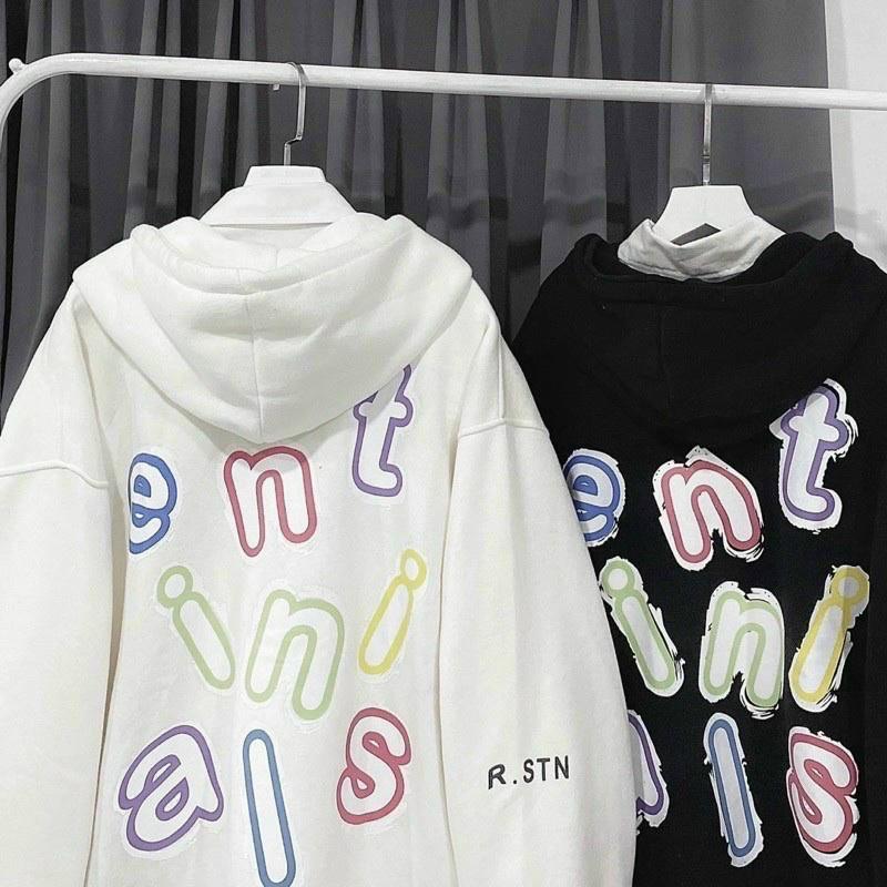 Áo khoác nam nữ Hoodie nỉ trơn Basic in chữ màu form rộng tay bồng khóa kéo có mũ Ulzzang giá rẻ couple