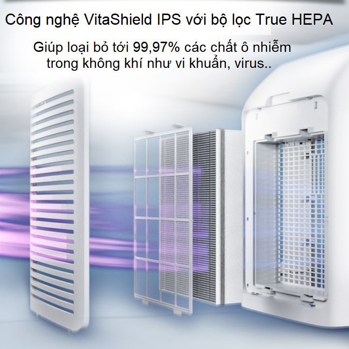 Máy lọc không khí 2 trong 1 cao cấp nhãn hiệu Philips Series 3000 AC2726/00 kèm chức năng tạo độ ẩm, loại bỏ 99,97% các chất ô nhiễm trong không khí, diện tích làm sạch 40m2