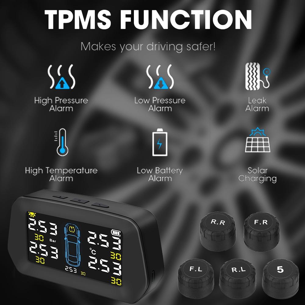 Hệ thống cảnh báo 5 bánh xe thông minh cảm biến năng lượng mặt trời màn hình LCD kỹ thuật số cho xe hơi