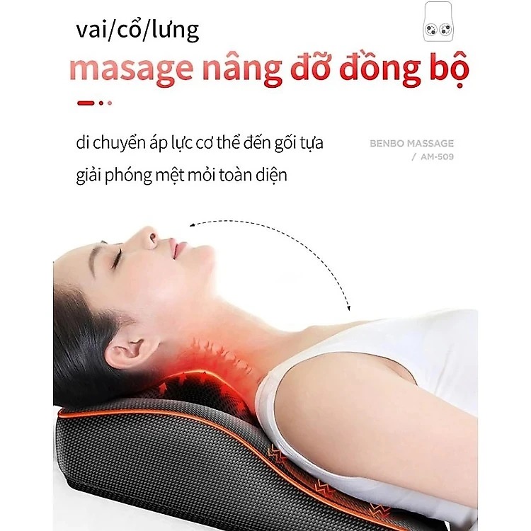 Gối Massage Cổ Vai Gáy Hồng Ngoại - Máy Massage 16 bi cao cấp thế hệ mới