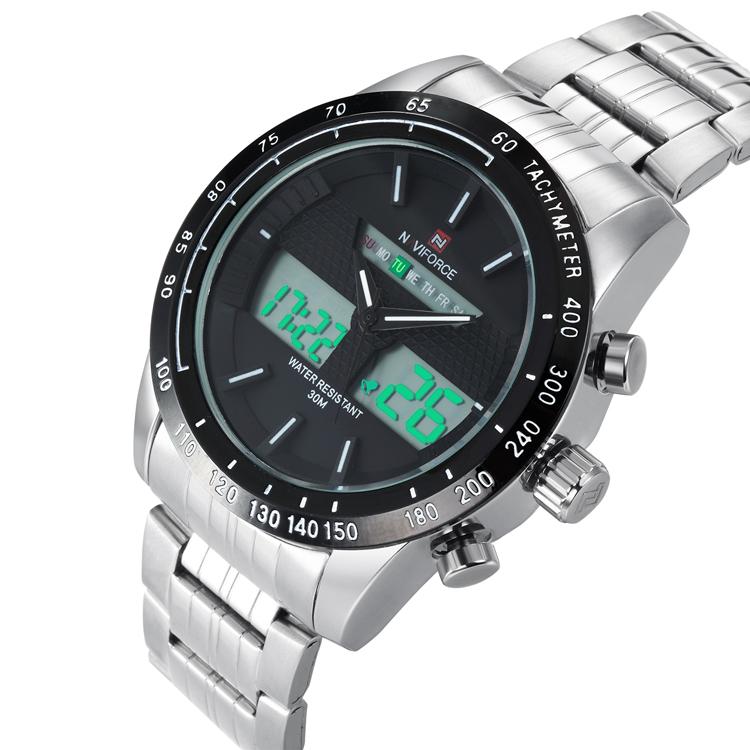 Đồng hồ đeo tay thời trang nam NAVIFORCE thể thao thời gian kép Quartz chống thấm nước 3ATM bằng thép không gỉ