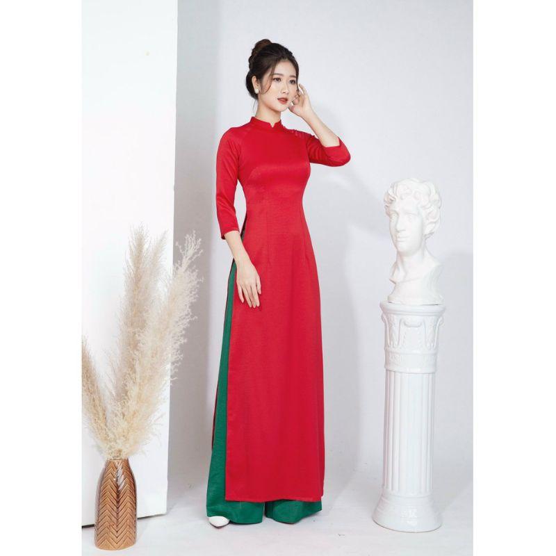 Áo dài trơn 2 tà truyền thống cao cấp vải tây thi co giãn may sẵn siêu xinh