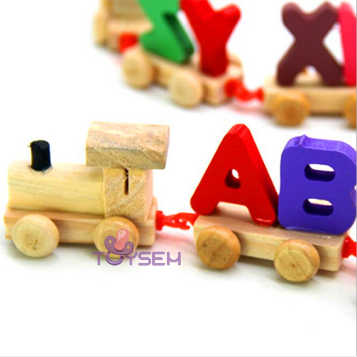 Đồ chơi gỗ thông minh đoàn tàu xe lửa kéo dài 26 chữ cái - Bảng chữ cái cho bé tập học - Đồ chơi giáo dục - Quà tặng sinh nhật cho bé