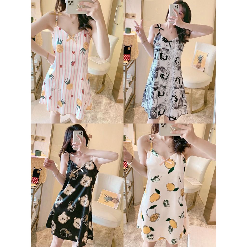 Váy Nữ 2 dây chất lụa mềm mát ️ - Đầm ngủ cao cấp mùa hè xinh xắn dễ thương️ V2D290