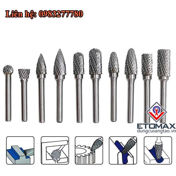 Bộ 10 Mũi Khắc, Mài Làm Lũa Vonfram Trục 6mm Siêu Cứng
