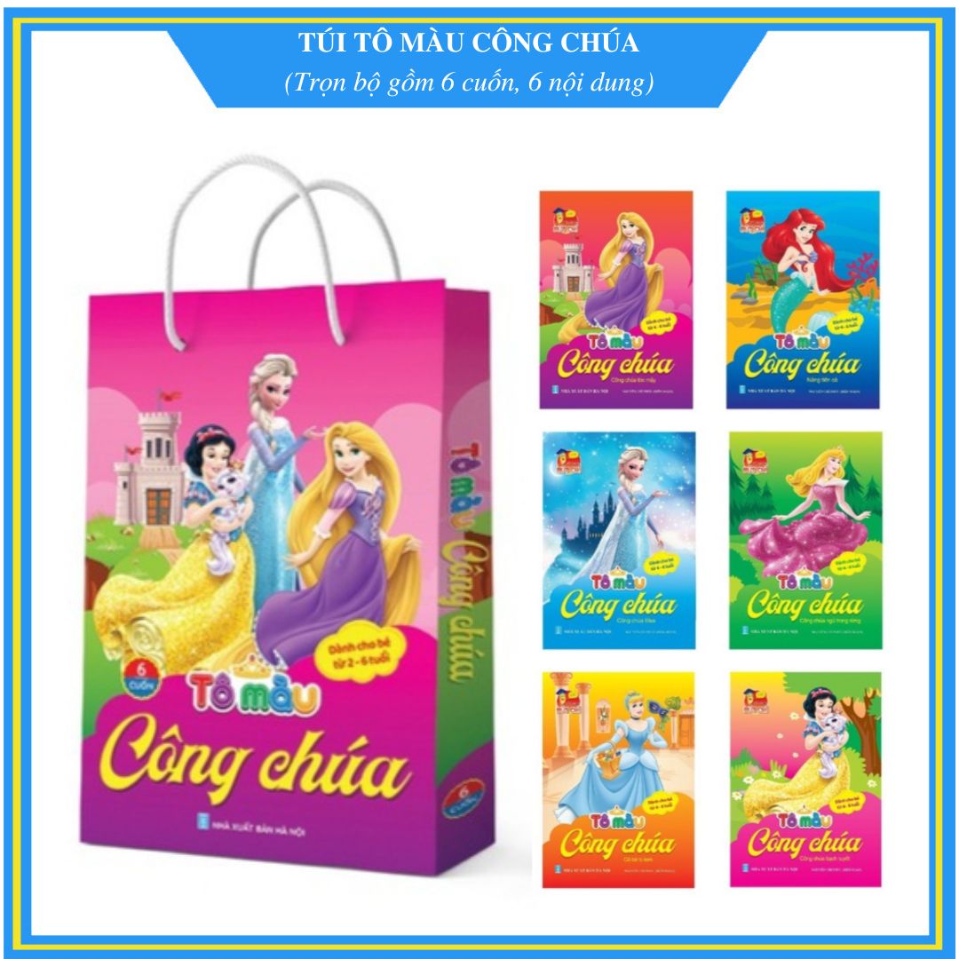 Tô Màu Công Chúa Dành Cho Bé 2 - 6 Tuổi - Túi Gồm 6 Cuốn