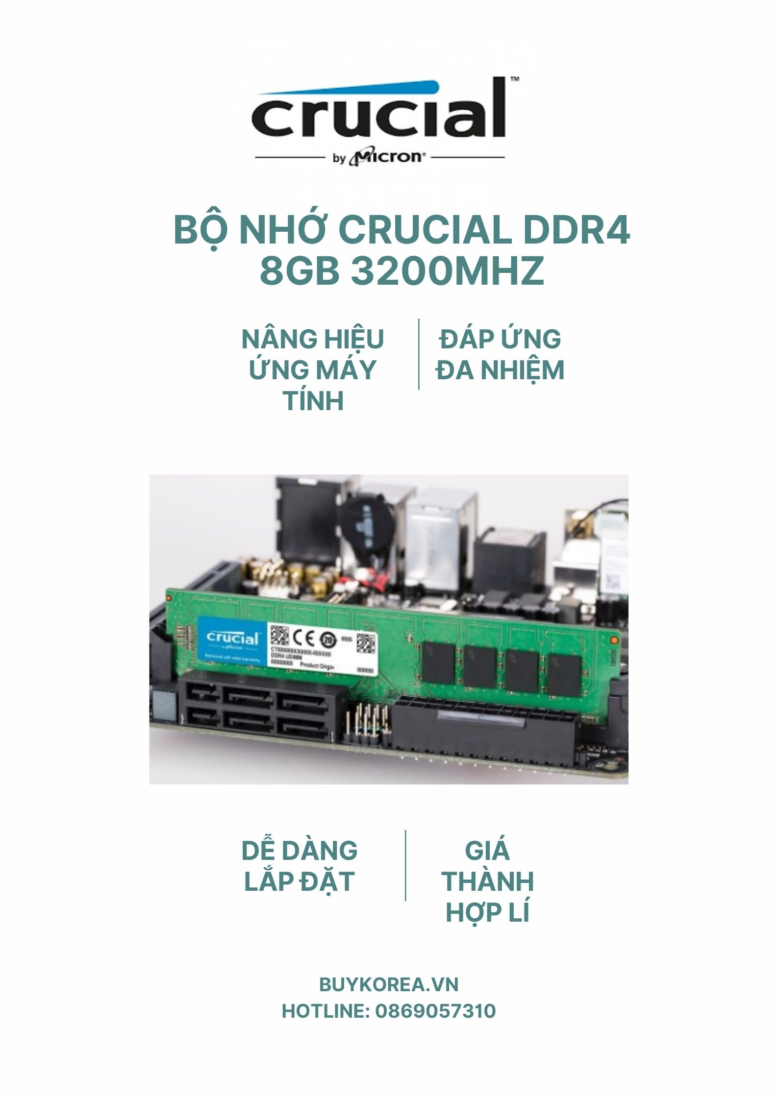 RAM CRUCIAL DDR4 3200 8GB HÀNG NHẬP KHẨU CHÍNH HÃNG