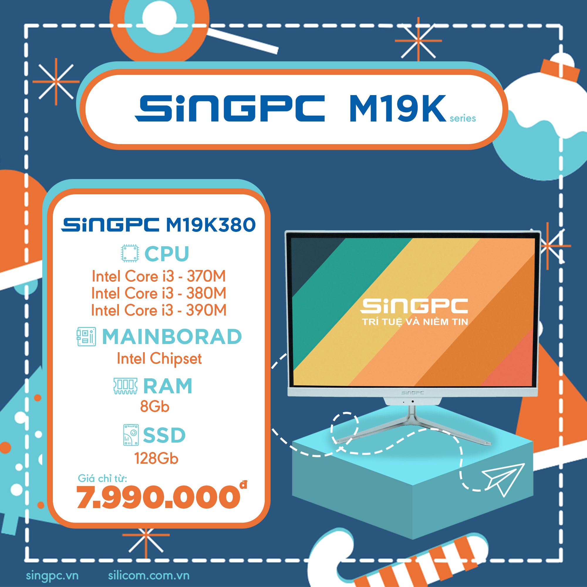 Máy tính All In One SingPC M19K380 - W -Hàng chính hãng (IntelCore i3 2.4 GHZ/DDR3 8GB/ SSD 128GB/M19K - 19