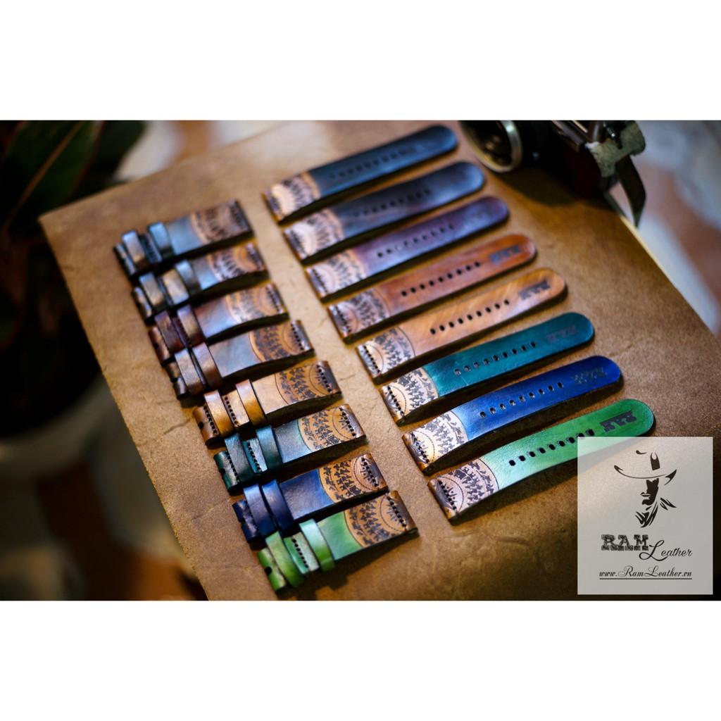 DÂY ĐỒNG HỒ DA BÒ THẬT CAO CẤP - RAM TRỐNG ĐỒNG SIMPLE AQUA GREEN - ĐỦ SIZE 18, 20, 22MM, 24, APPLE WATCH