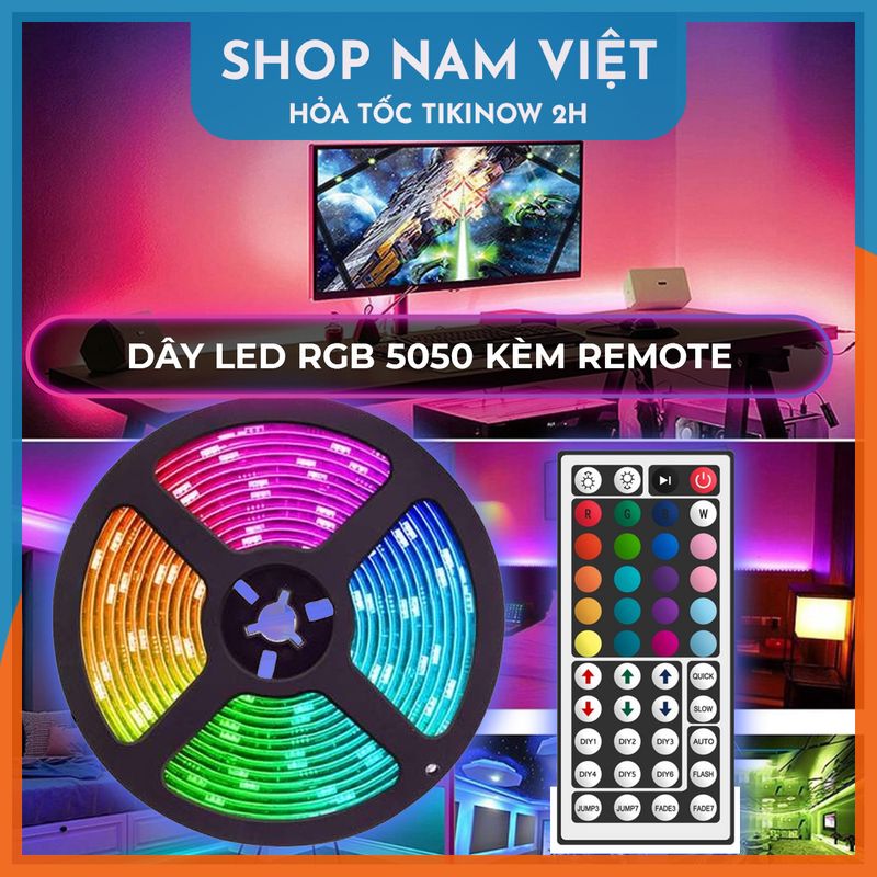 Cuộn Đèn Led Trang Trí Quấn Cây Rgb Chống Nước, Dài 5M Kèm Remote 44 Phím - 5050 25 Màu - Không Chống Nước