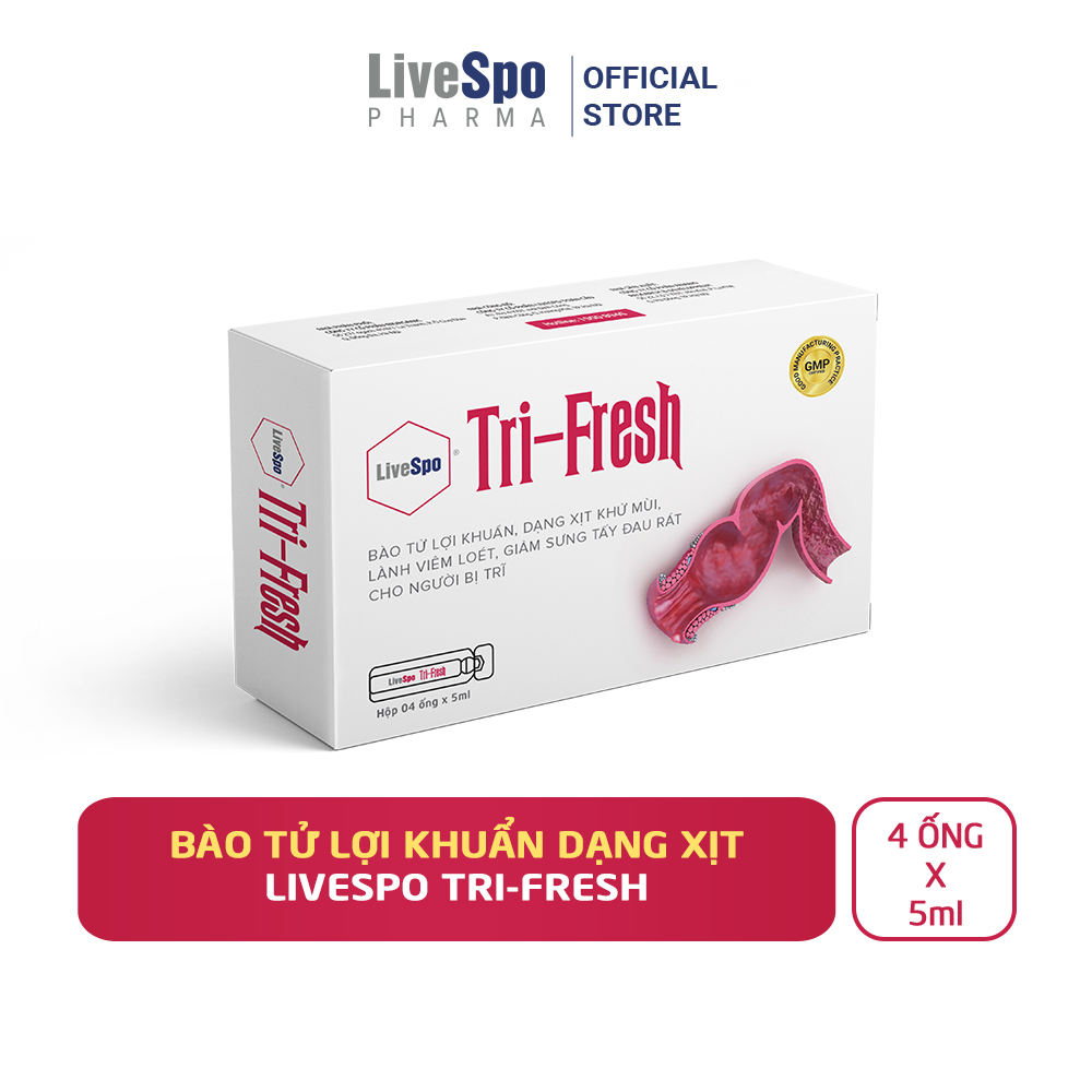 Xịt lợi khuẩn LiveSpo Tri Fresh cho người bị trĩ, khử mùi, giảm viêm loét, tấy đau rát