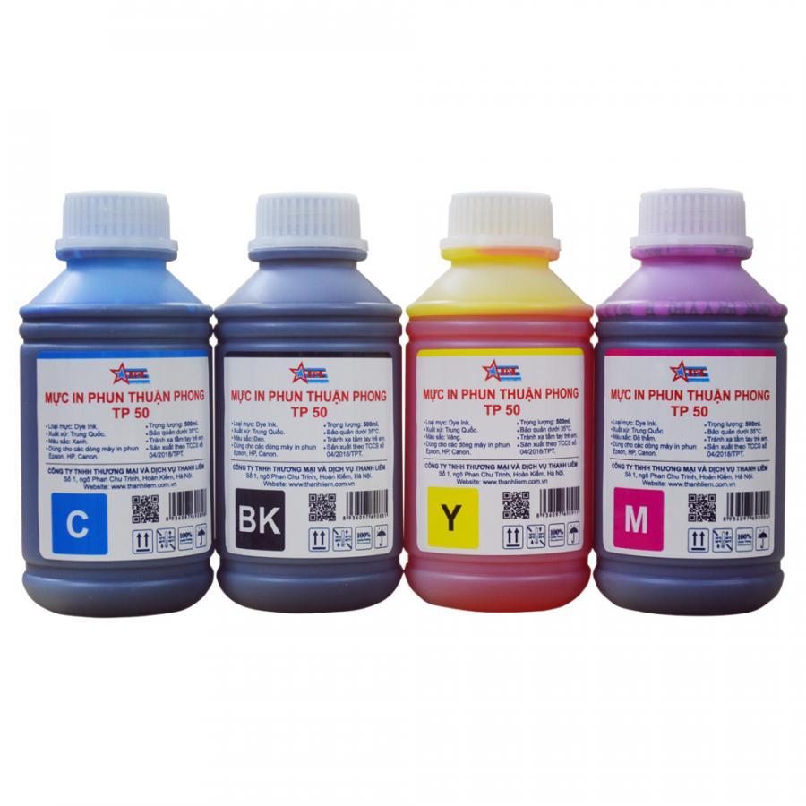 Bộ 4 Màu Mực in phun Thuận Phong TP50 (500ml) dùng cho máy in phun Epson, HP, Canon - Hàng Chính Hãng