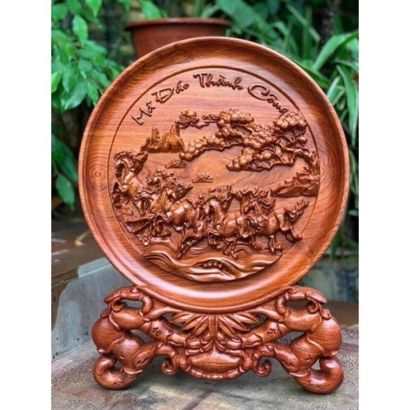 Đĩa Trang Trí Mã Đáo Thành Công Gỗ Hương Nguyên Khối