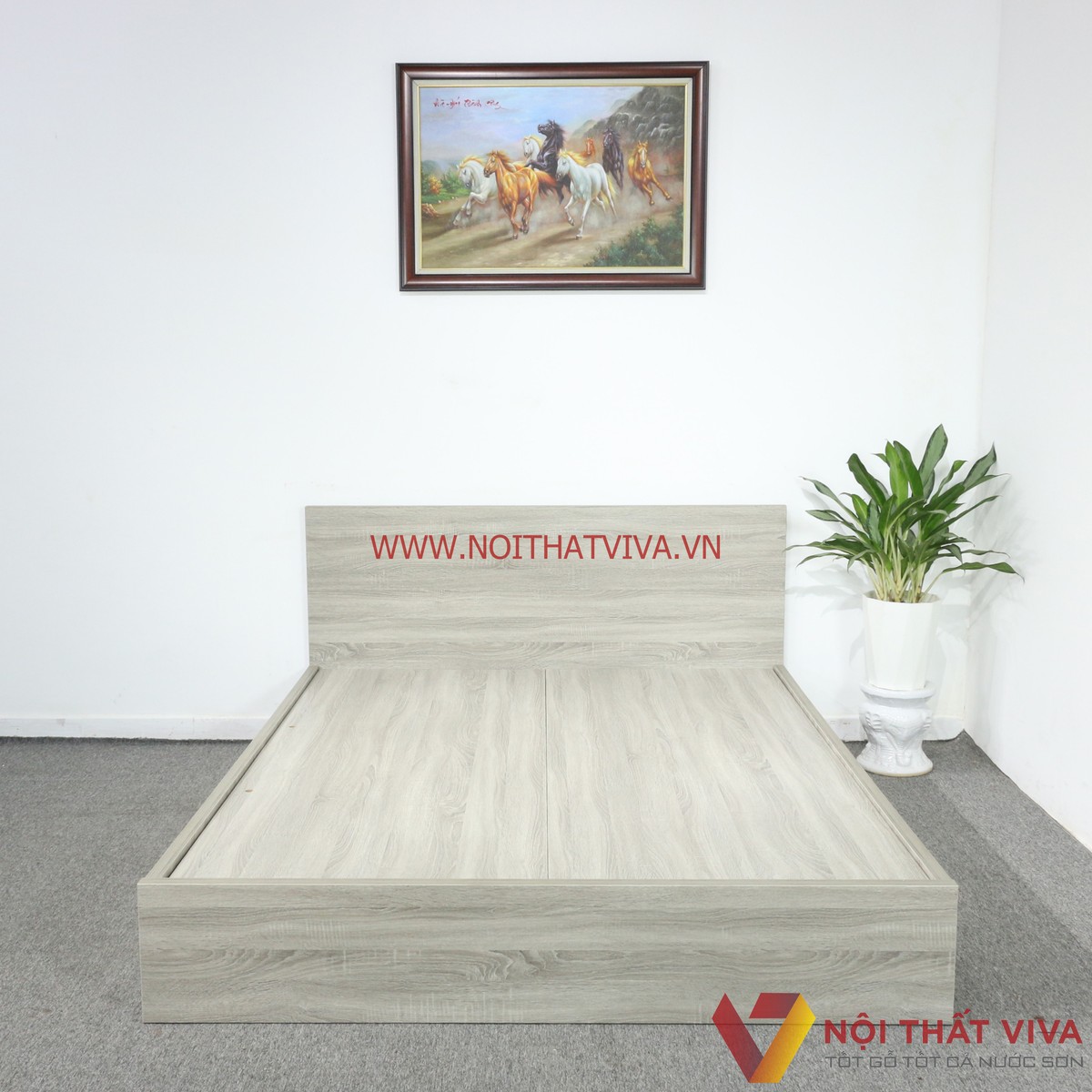 Giường Ngủ Gỗ MDF Melamine Màu Xám Vân Gỗ Đẹp Hiện Đại
