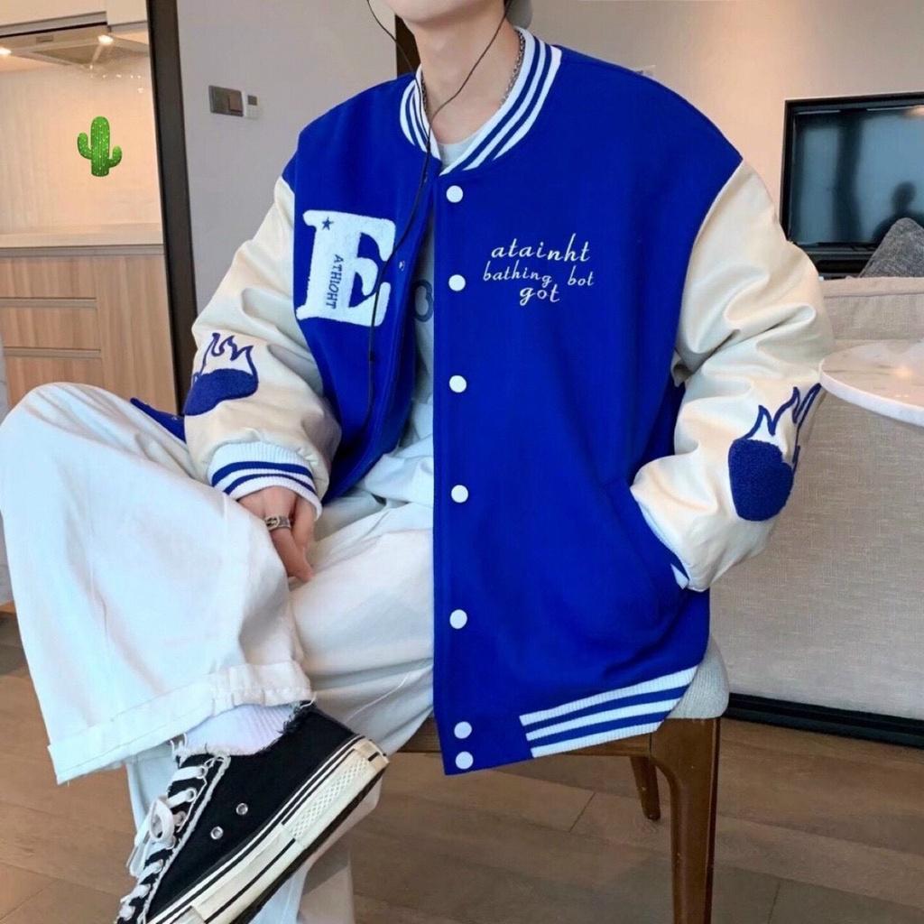 Áo Khoác Bomber Varsity Jacket in chữ E Hình Tim Dễ Thương Unisex