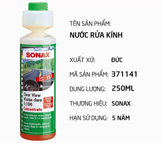 Nước rửa vệ sinh kính lái Sonax đậm đặc cao cấp - Nước làm sạch kính lái ô tô Sonax 250ml - Phụ kiện nội thất ô tô.