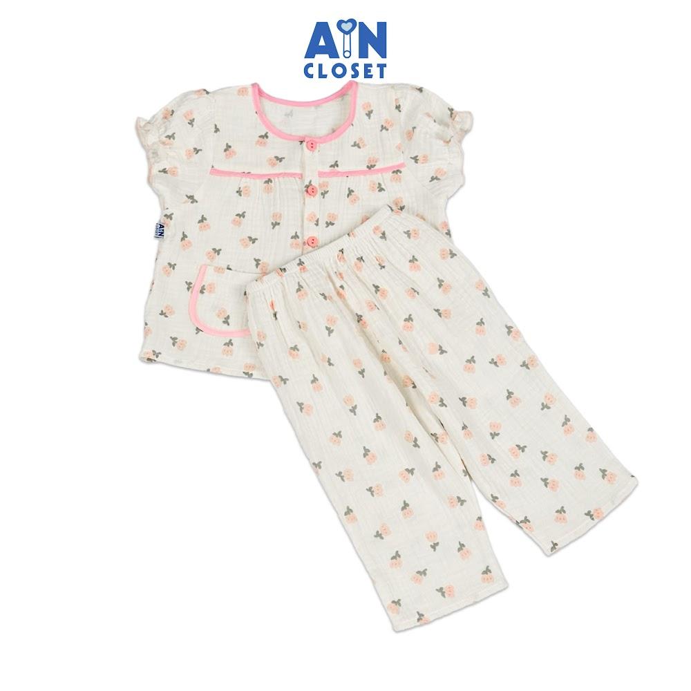 Bộ quần áo Dài tay ngắn bé gái họa tiết Tulip Nhí Hồng Xô muslin - AICDBGUGIY05 - AIN Closet