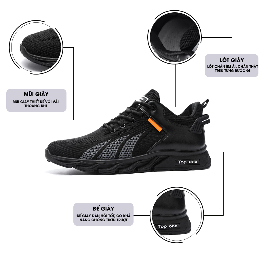 Giày Thể Thao Nam GEMI - Giày Sneaker Màu Đen - Đen Trắng, Giày Thể Thao Đế Êm , Vải Thoáng, Khử Mùi Hôi Chân- G5035