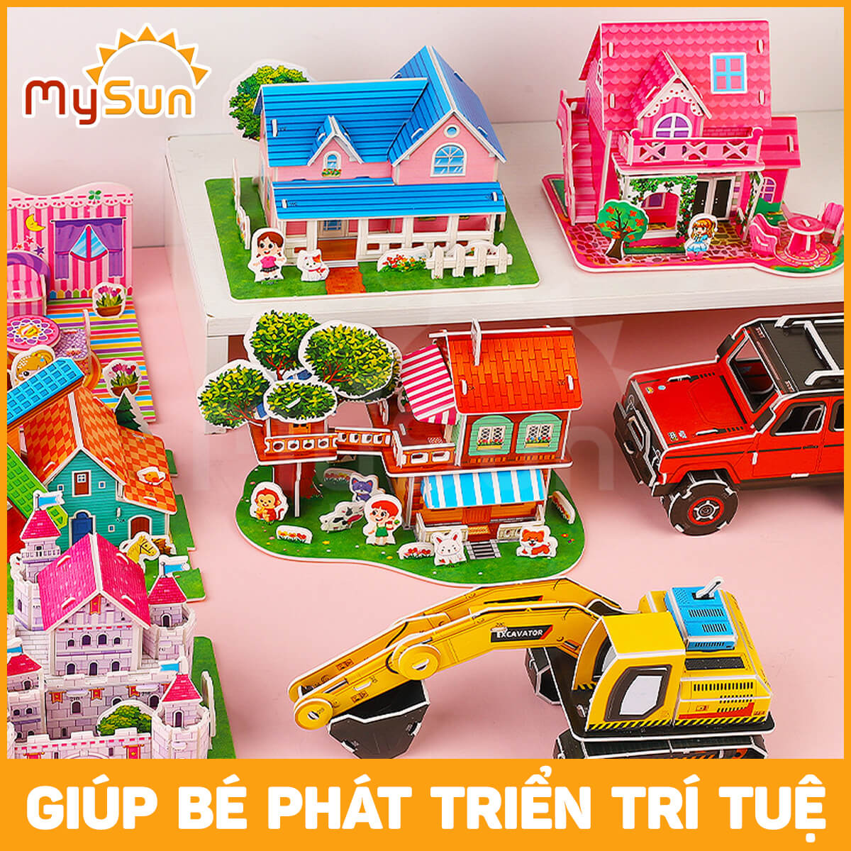 Lắp ráp ghép mô hình nhà bằng giấy 3d đồ chơi xếp hình lâu đài cho bé 1 2 3 4 5 tuổi MySun