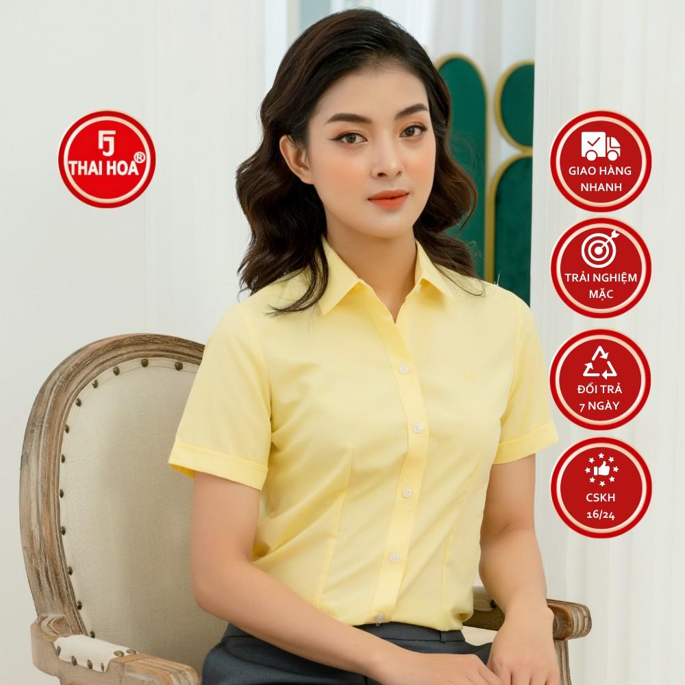 Áo sơ mi nữ Thái Hòa N047-02-01 vải cotton thoáng mát màu vàng