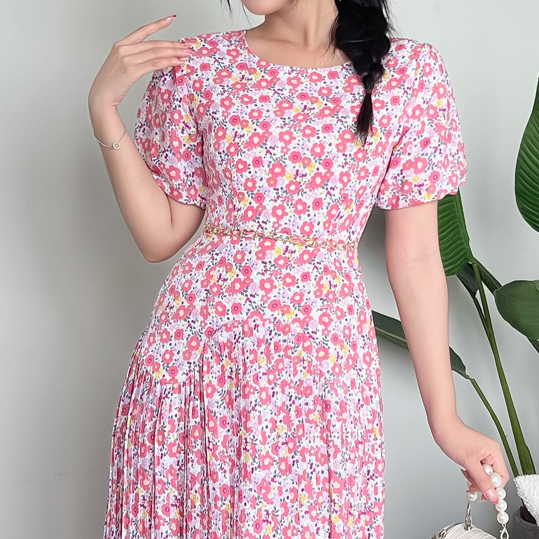 Đầm hoa nhí phối dập ly cách điệu D080- Khánh Linh Style - Lady Fashion