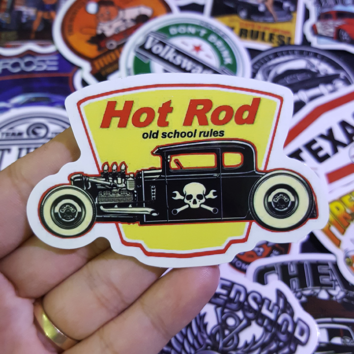 Bộ Sticker dán cao cấp chủ đề HOT ROD XE CỔ - Dùng dán Xe, dán mũ bảo hiểm, dán Laptop