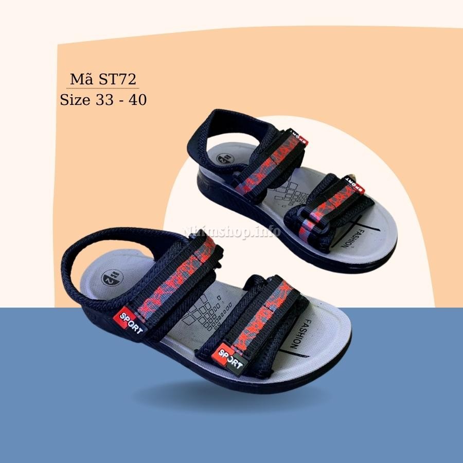Giày Sandal bé trai quai ngang thể thao năng động và cá tính dép quai dán xé linh hoạt siêu nhẹ êm chân cho trẻ em học sinh 7 8 9 10 11 12 tuổi đi học màu đỏ đen thời trang dễ phối đồ ST72