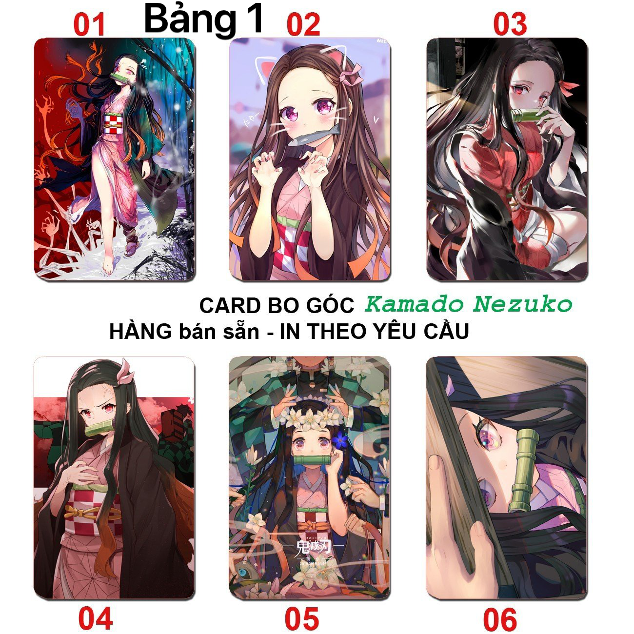 Card in hình Kamado Neruko 6 ảnh khác nhau/ Thẻ card kamado Nezuko kimetsu no yaiba