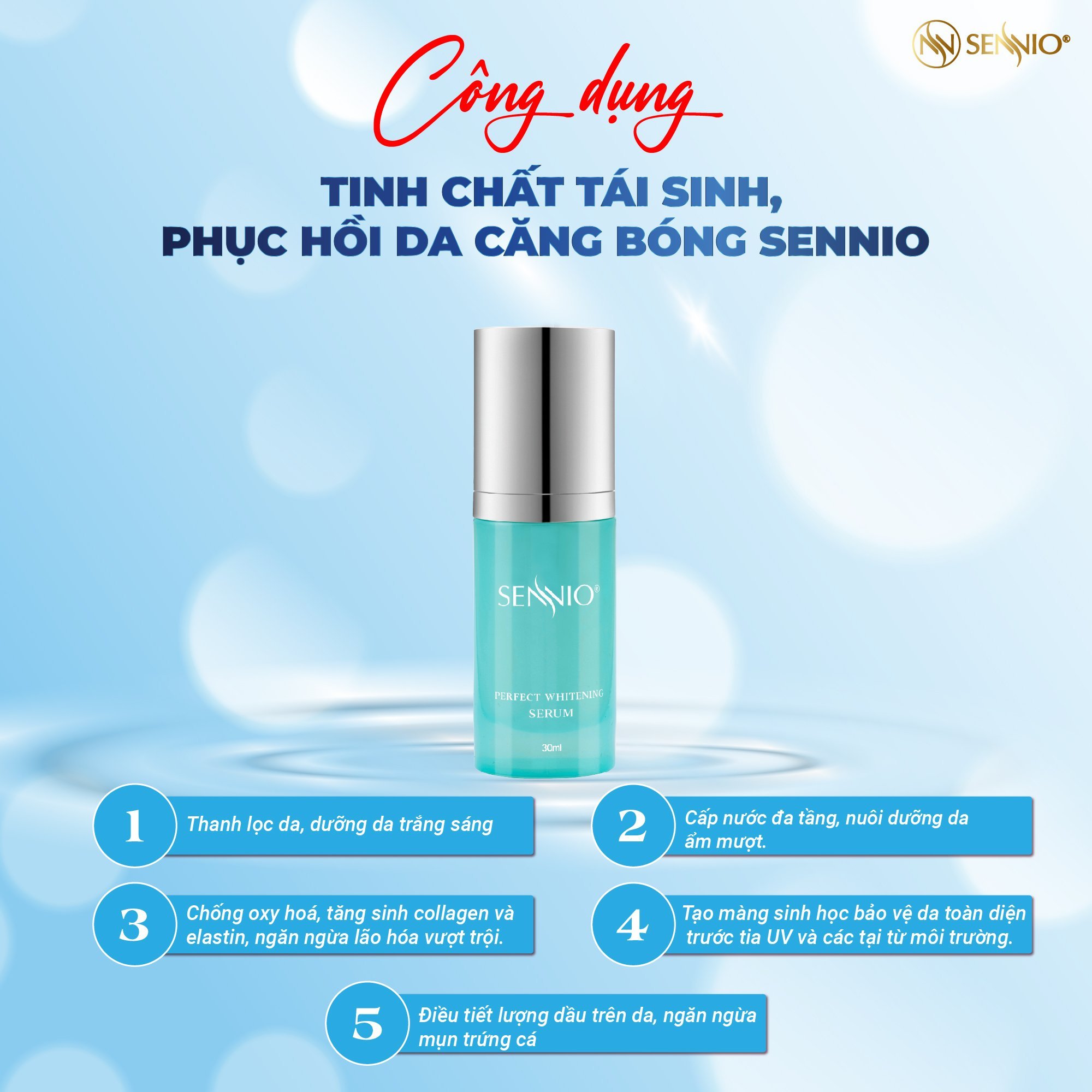 Serum trắng da Sennio Perfect Whitening Serum dưỡng ẩm da mặt tái tạo và phục hồi da 30ml SNO 828