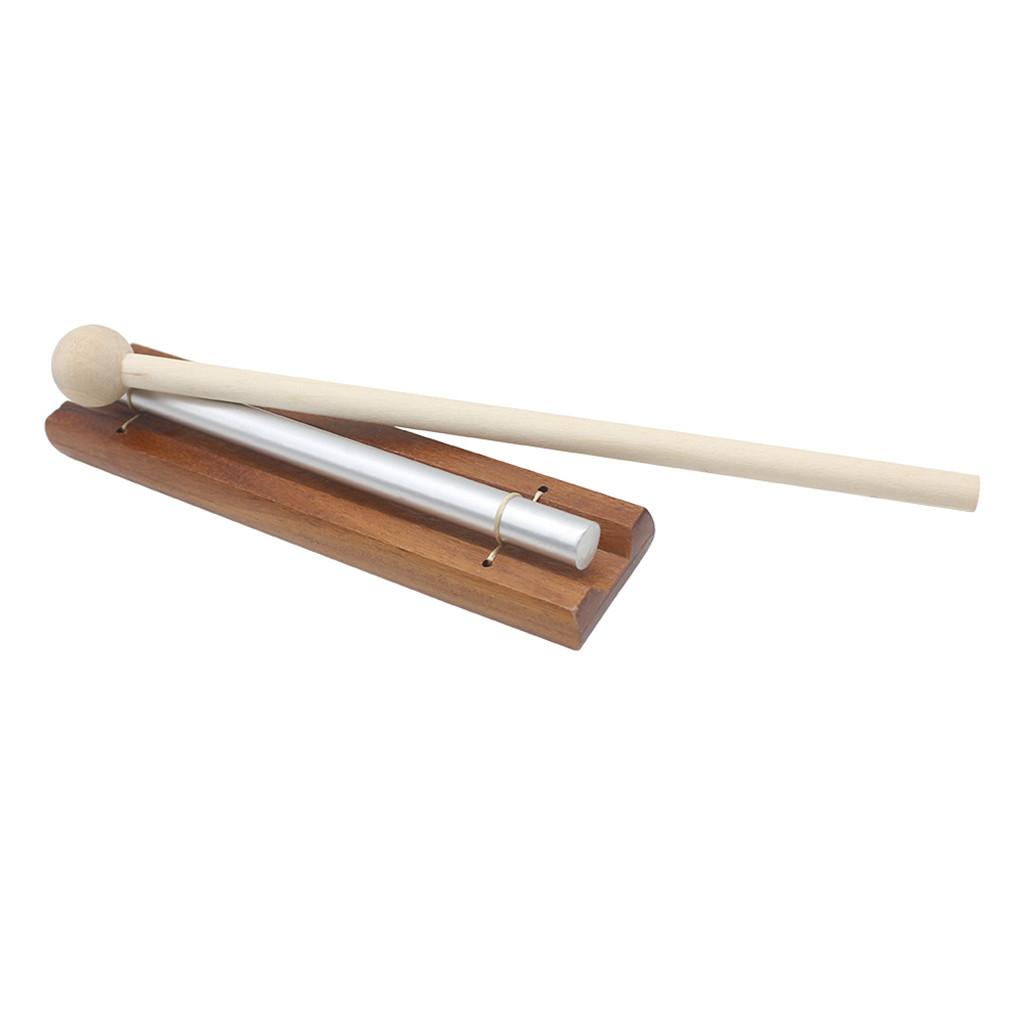 Solo Chime on Wooden Base w/ Mallet Single Rod for Yoga Meditation Energy