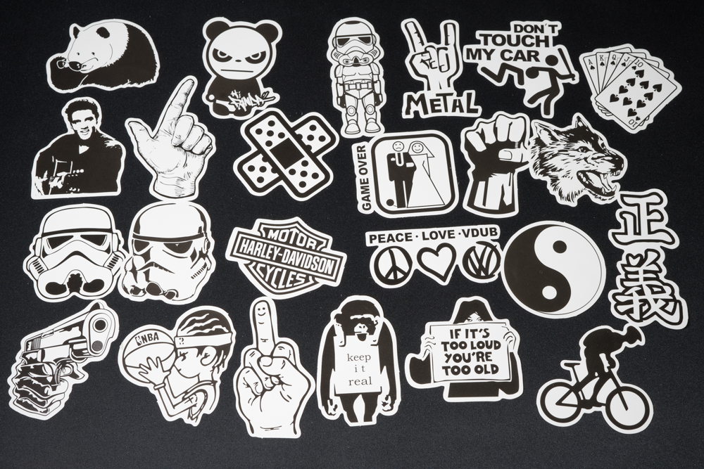 Bộ sticker chủ đề Black White Trắng Đen mẫu mới 2020 - trang trí mũ bảo hiểm xe máy, xe đạp, laptop, vali, điện thoại, đàn, skateboard, tủ quần áo, nắp lưng điện thoại... chống nước, lâu phai dễ sử dụng