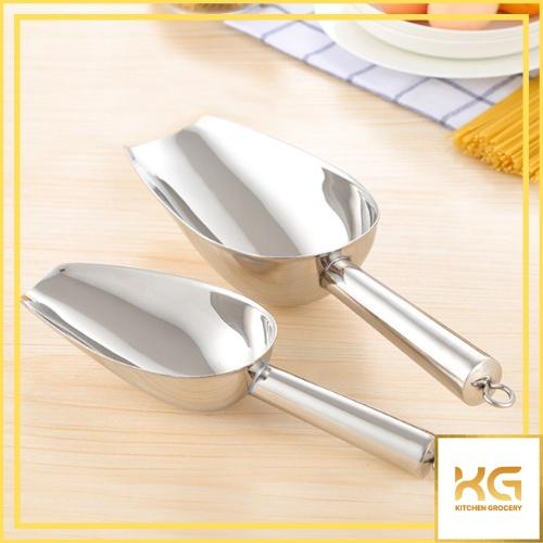 Muỗng xúc đá inox, xẻng xúc ngũ cốc có khoen treo