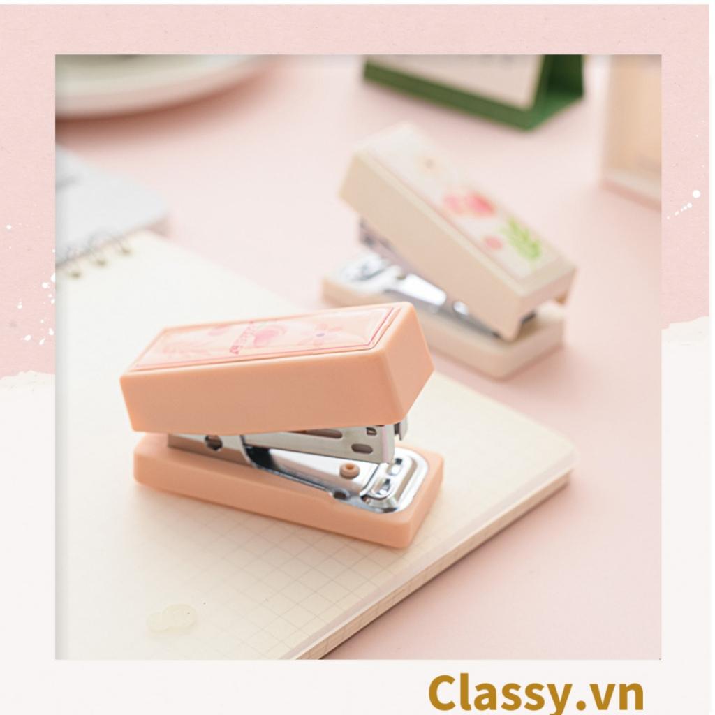 Bộ 400 Ghim bấm giấy Classy màu hồng đào xinh xắn, đi kèm bấm giấy văn phòng phẩm tiện lợi PK1694